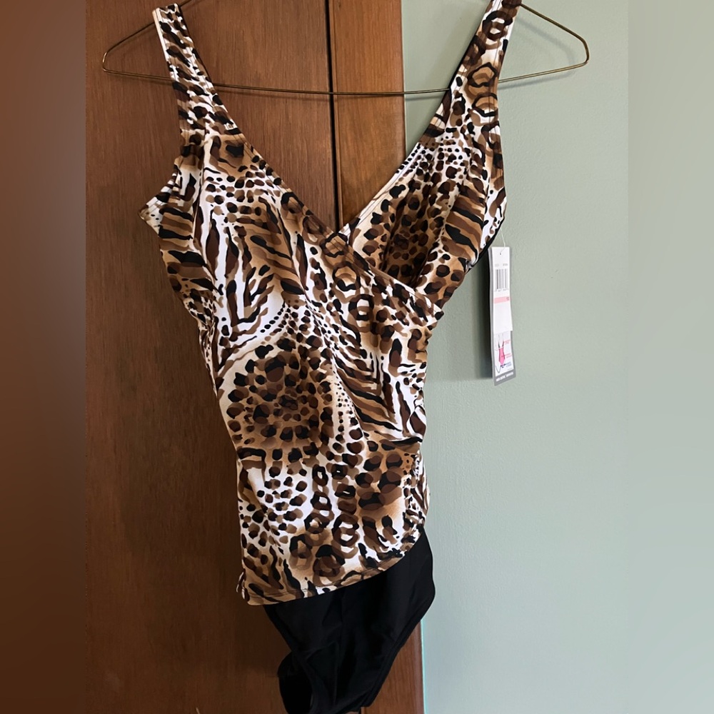 Silhouette Solution One Piece Swimsuit Size 10 Animal Print Brown Black White